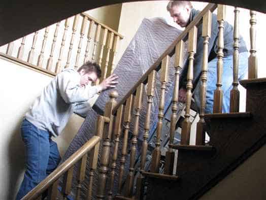 Moving a wine cooler down a flight of stairs with a really tight turn.