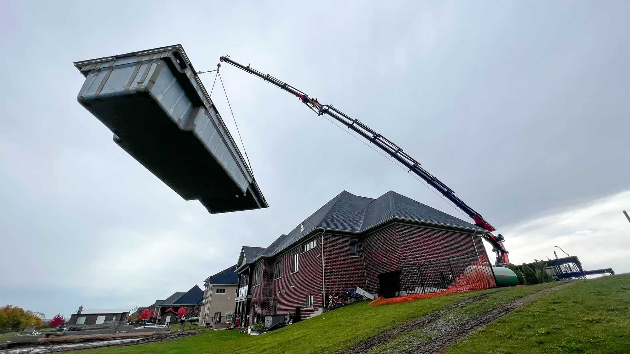 Landing swimming pool into backyard.