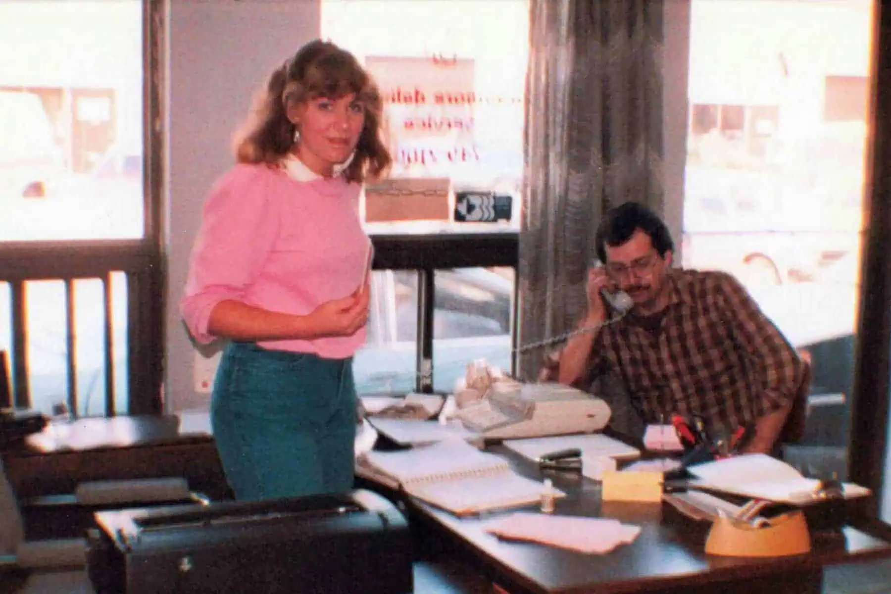 A man and women working out of the Braymore office