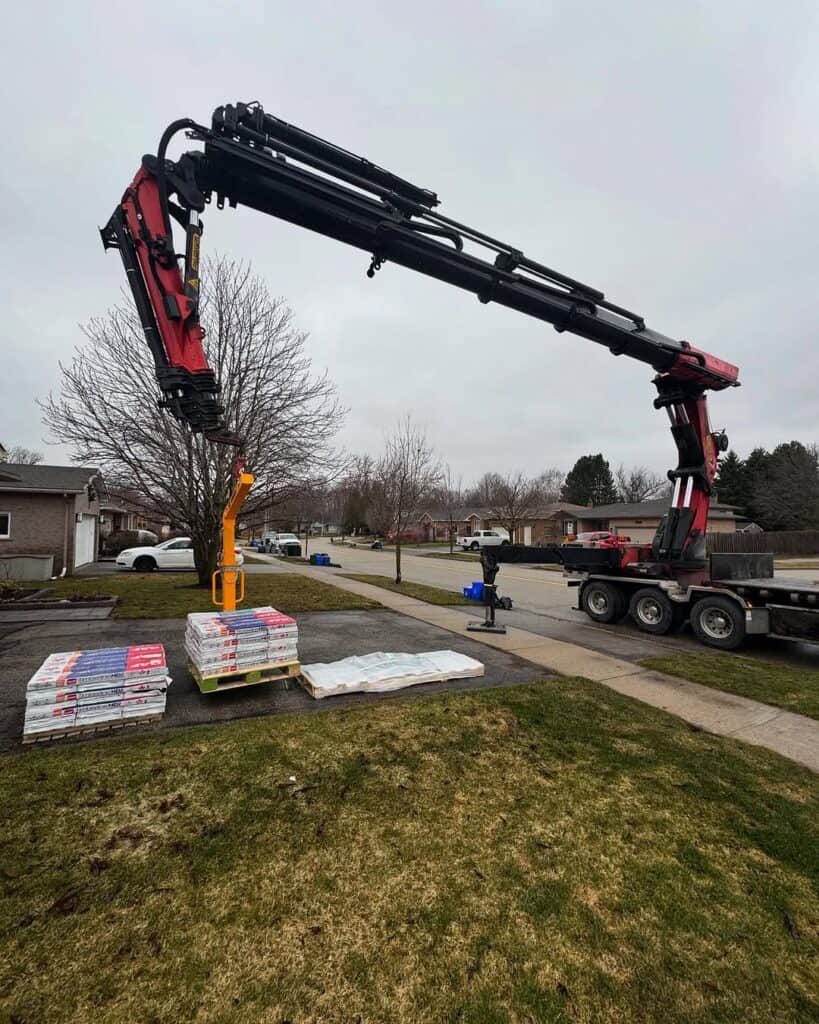 Crane skid on driveway