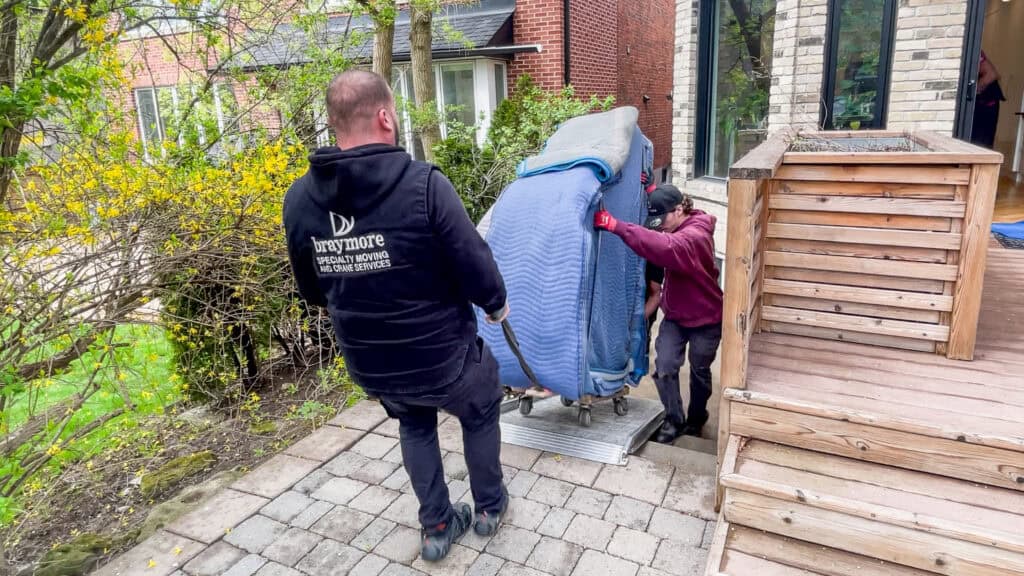 Using a short ramp to make going up the stairs easier.