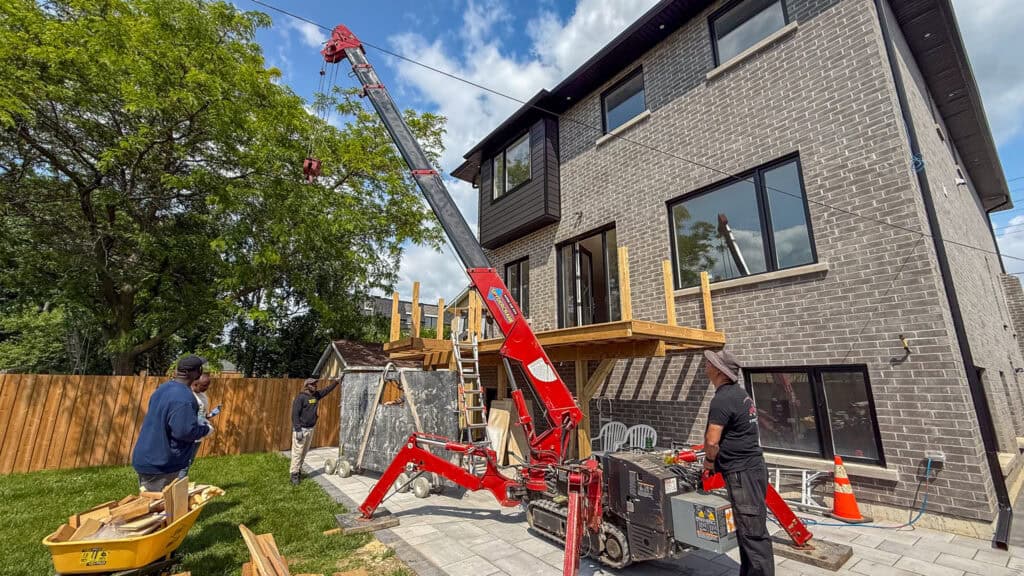 We are using a crane to lift an extra large stone island countertop to the second floor that is too heavy to carry.
